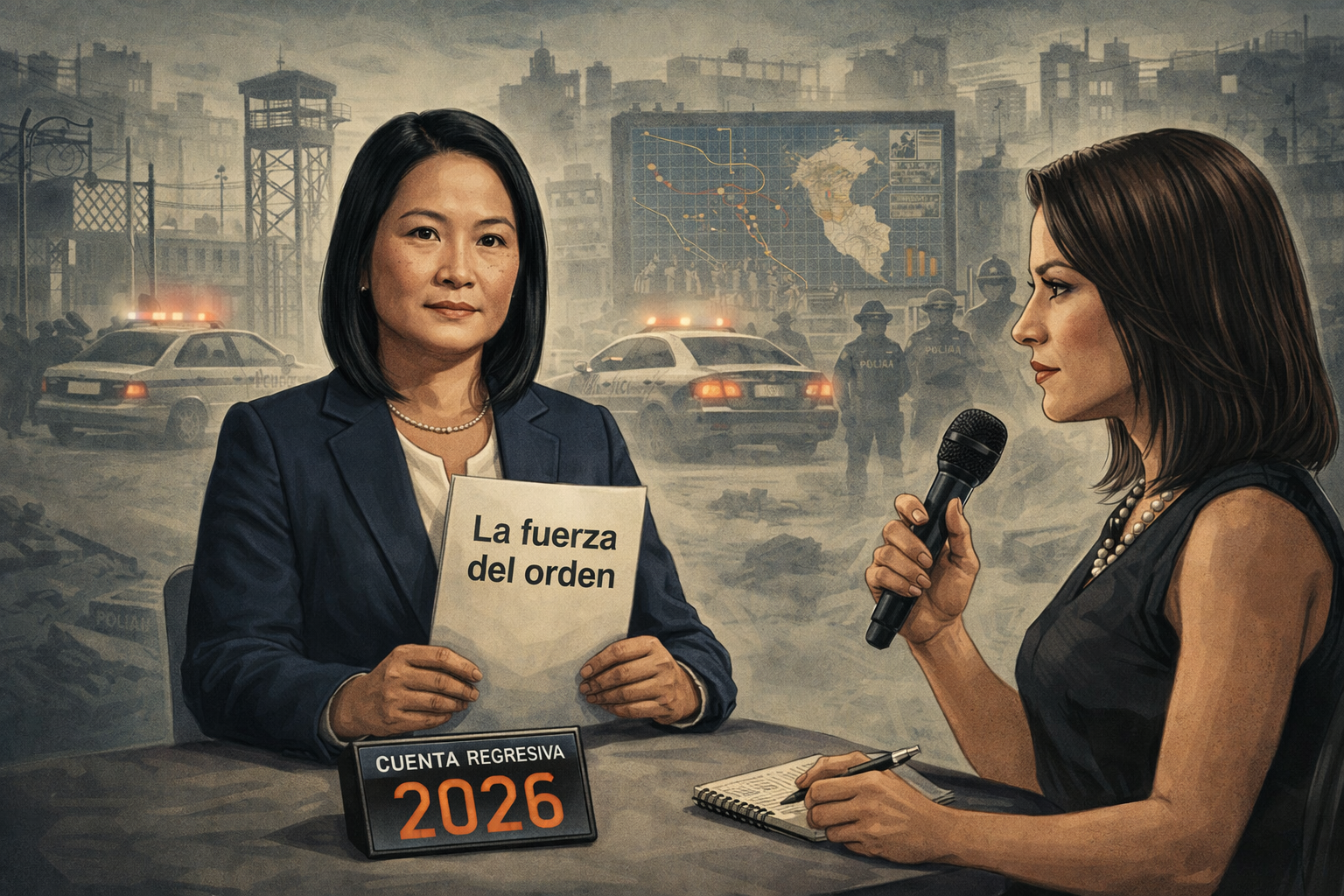 Caricatura editorial sobre la entrevista Mávila Huertas - Keiko Fujimori