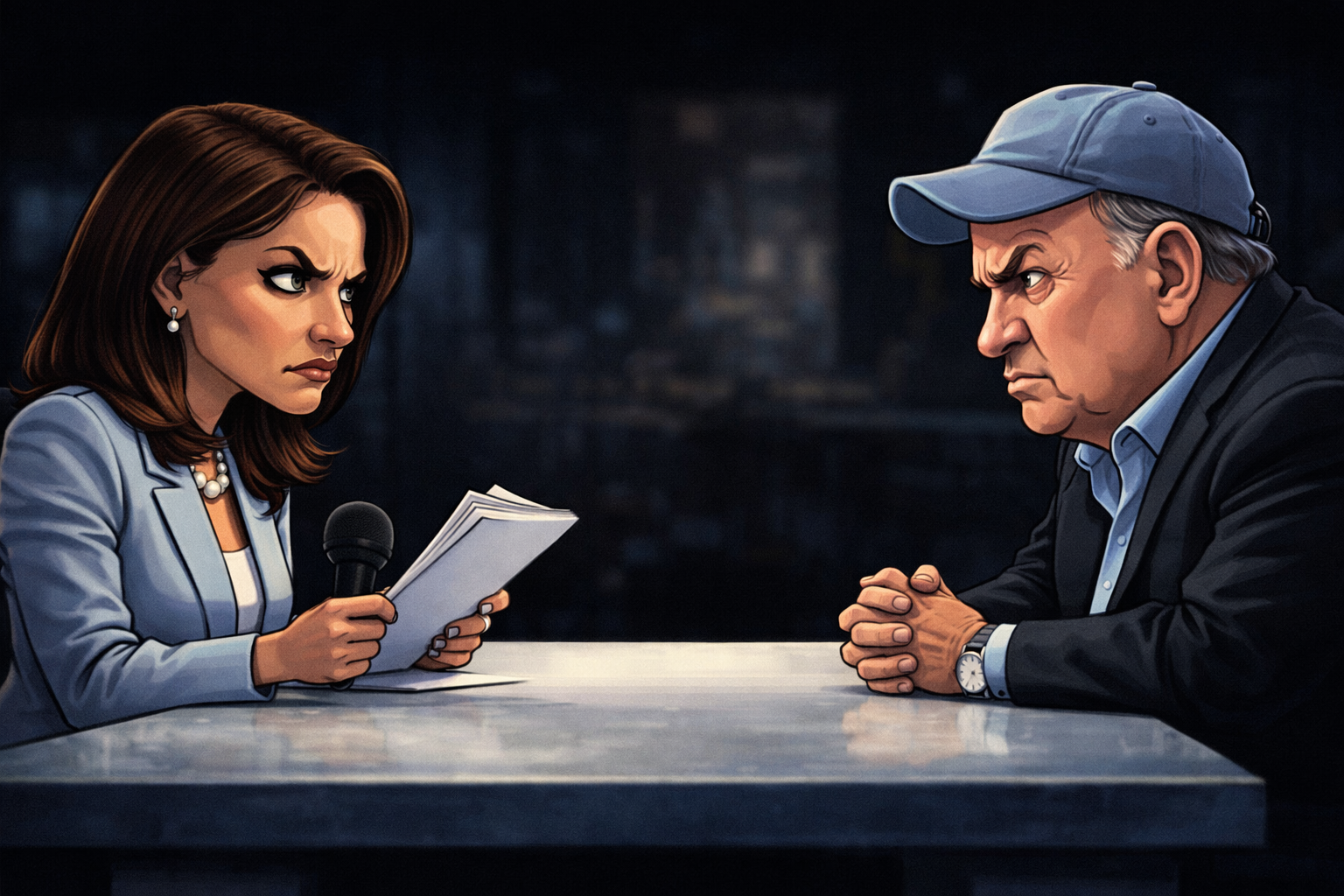 Caricatura editorial sobre la entrevista entre MH y RLA